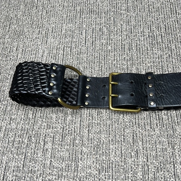 Worth black weaved leather belt with gold hardware size medium main image 7
